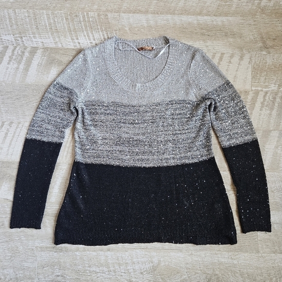 Belldini Scoop Neck Block Color Sparkly Sweater - Picture 8 of 13